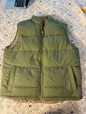 L.L. Bean Men's Green/Tan Quilted Reversible Vest - mens tall large